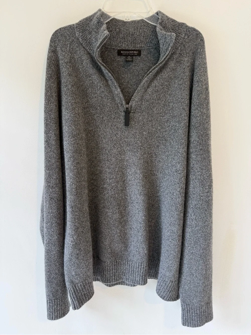 Banana Republic Men’s XL Gray Recycled Wool Quarter Zip Sweater Italian Yarn